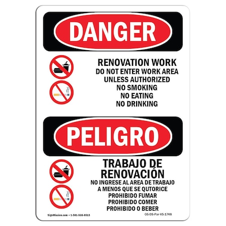 Signmission OSHA Sign, 7" Height, Renovation Work Do Not Enter Work Area, Spanish, DS-D-57-VS-1748 OS-DS-D-57-VS-1748